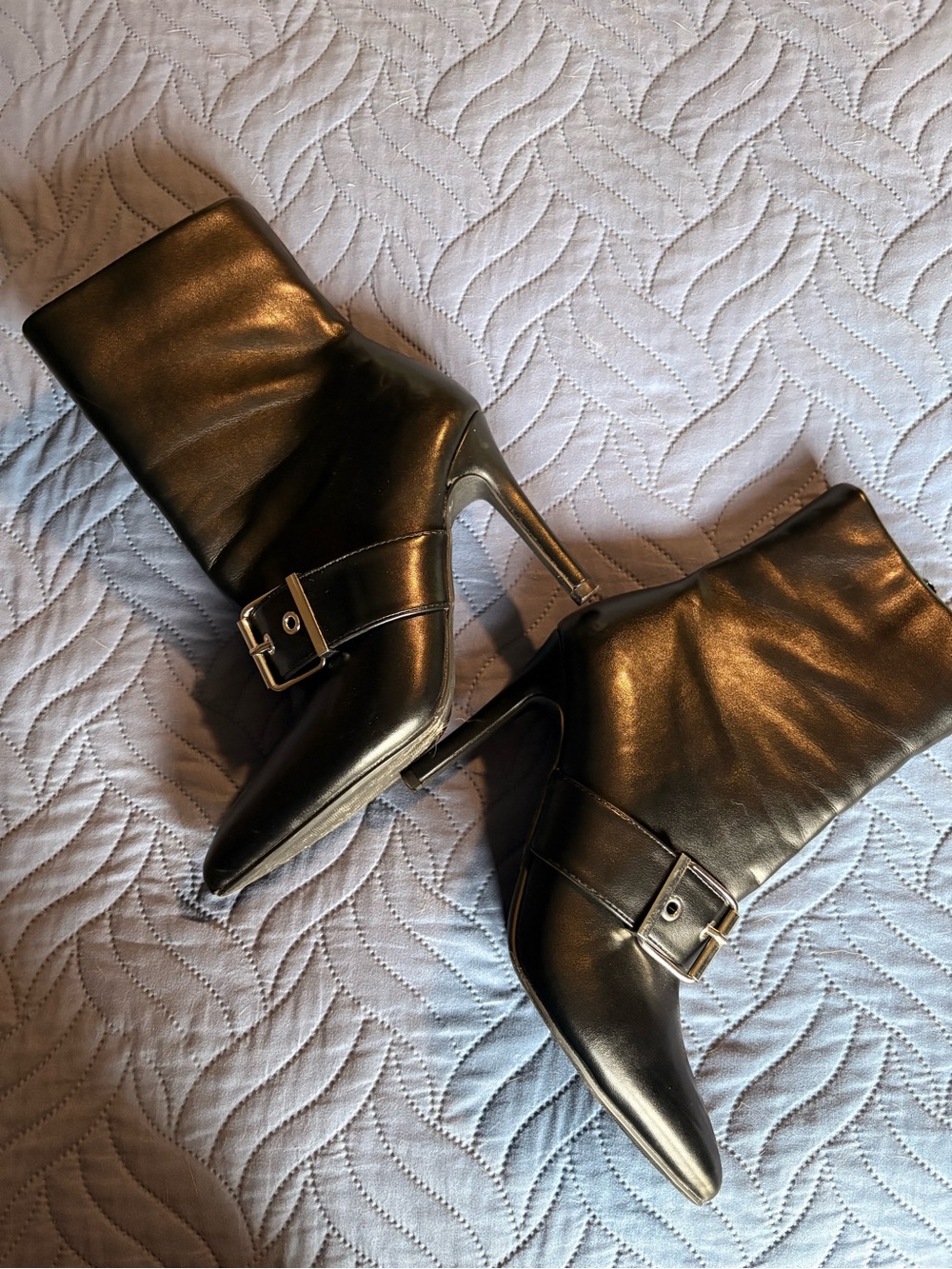 Dollhouse Black Pointed-Toe Buckle Stiletto Ankle Boots